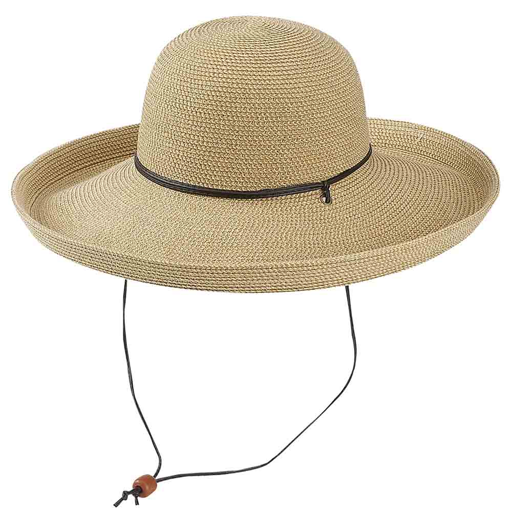 Straw Up Brim Hat with Chin Cord - Jeanne  Simmons Hats Kettle Brim Hat Jeanne Simmons JS8595TN Tan Tweed Medium (57 cm) 