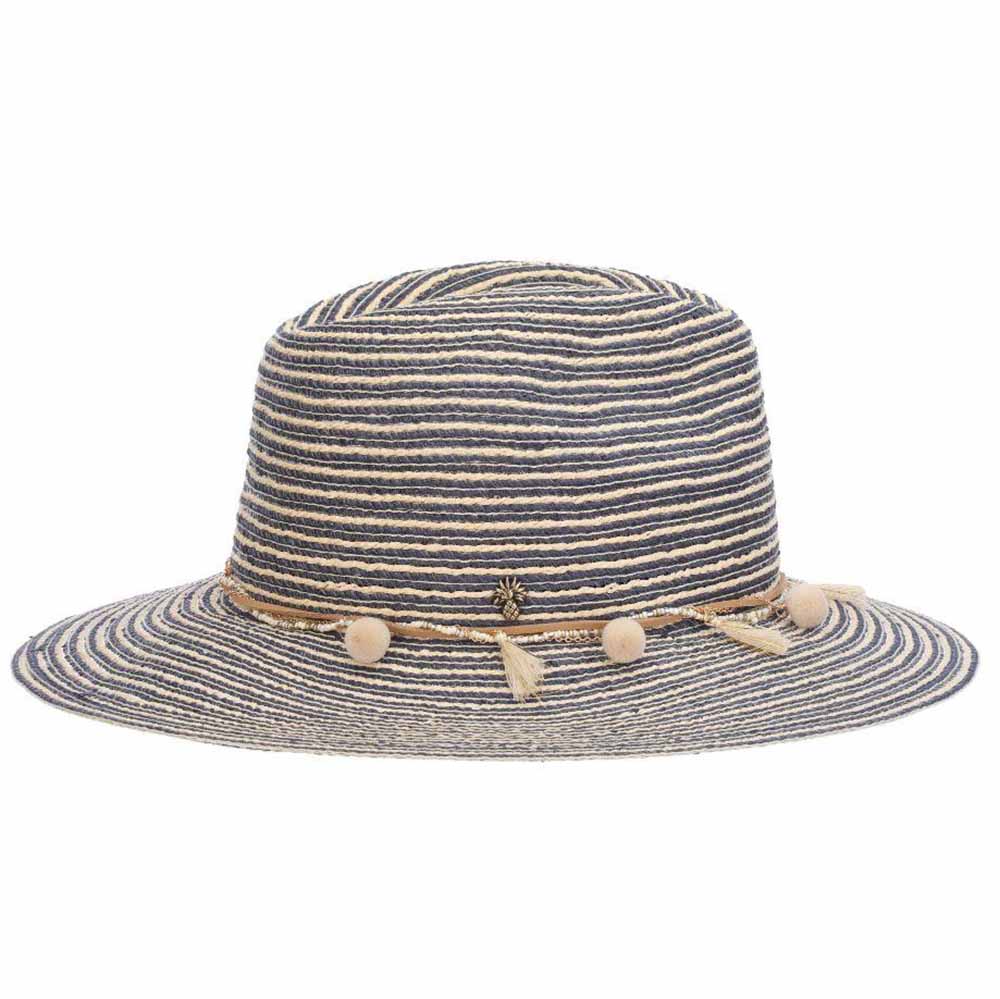 Striped Panama Hat with Beads and Tassel Band - Tommy Bahama Safari Hat Tommy Bahama Hats TBWL112 Navy Medium (57 cm) 