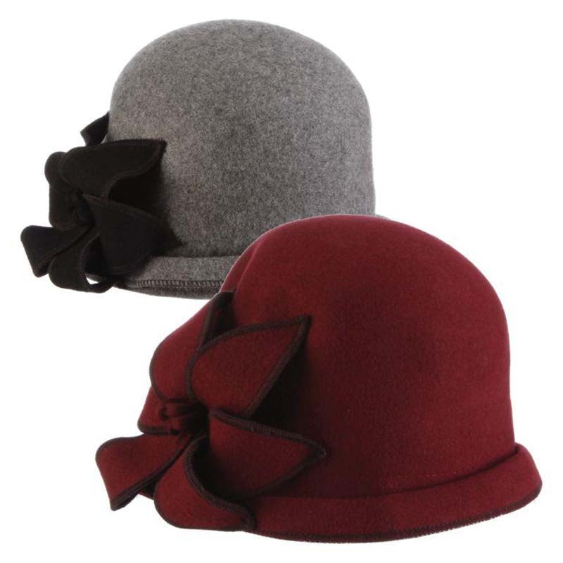 Structured Brim Cloche with Big Flower Accent - John Callanan Handmade Hats, Cloche - SetarTrading Hats 