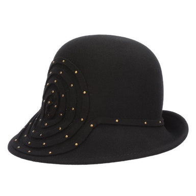 Studded Asymmetrical Brim Wool Felt Cloche - Callanan Hats Cloche Callanan Hats LV449 Black Medium (57 cm) 