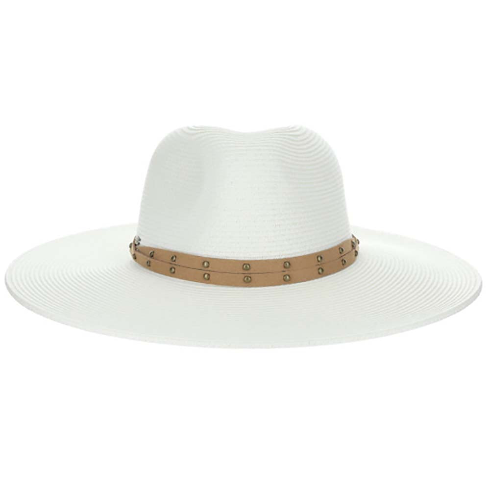 Studded Band Wide Brim Safari Hat - Scala Hats White / Medium (57 cm)