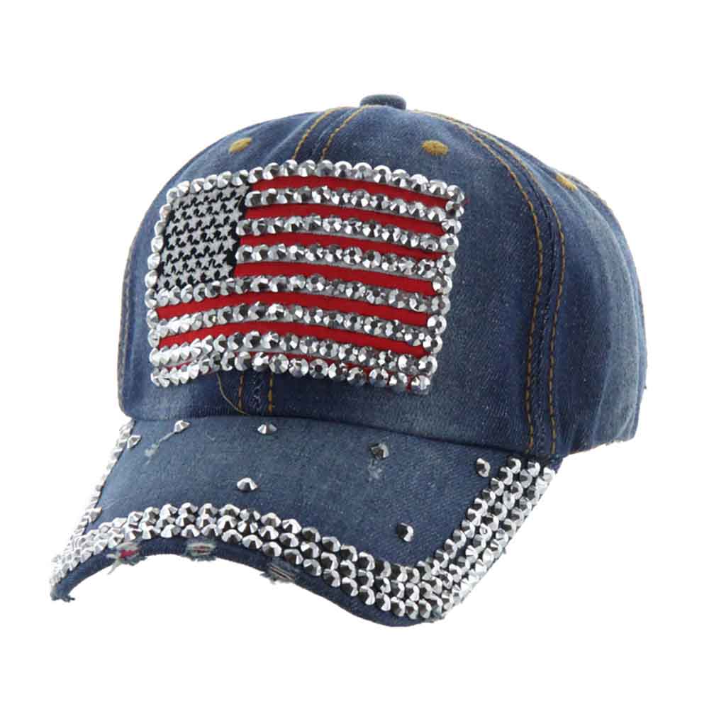 Studded US Flag Baseball Cap - Red, White and Blue Collection Cap Something Special LA htc900ld Dark Denim  