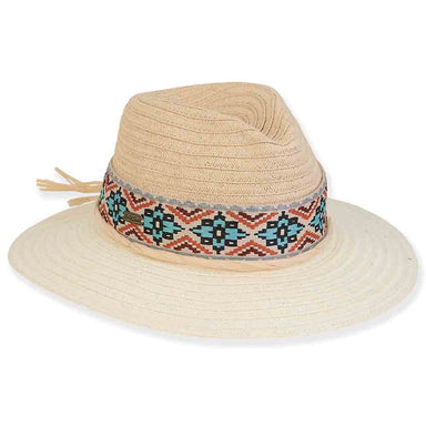 Sukhumi Safari Hat with Tribal Band - Sun 'N' Sand Hats Safari Hat Sun N Sand Hats HH2929 Natural Medium (57 cm) 