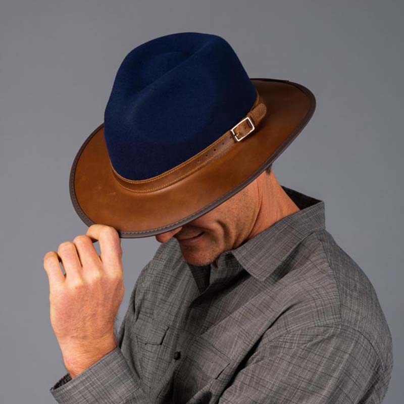Summit Safari Wool and Leather Hat, Navy - American Outback Summit Safari Wool and Leather Hat, Navy - American Outback