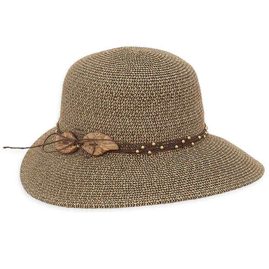 Tapered Brim Summer Hat with Leaves Accent - Sun 'N' Sand Hats Wide Brim Hat Sun N Sand Hats HH2546B Brown Medium (57.5 cm) 