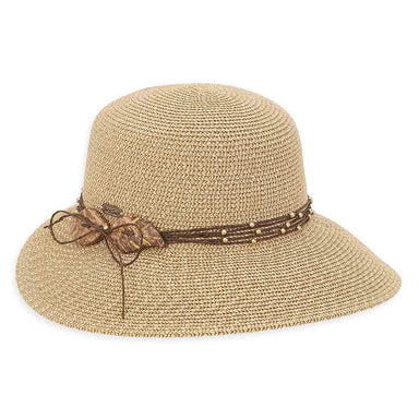 Tapered Brim Summer Hat with Leaves Accent - Sun 'N' Sand Hats Wide Brim Hat Sun N Sand Hats HH2546A Natural Medium (57.5 cm) 
