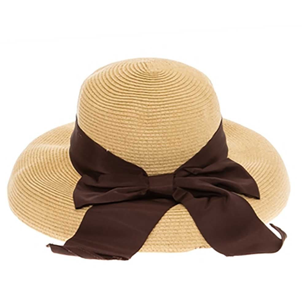 Tiffany Style Two Tone Summer Hat - Boardwalk Styles Wide Brim Hat Boardwalk Style Hats DA456NT Natural / Brown Medium (57 cm) 
