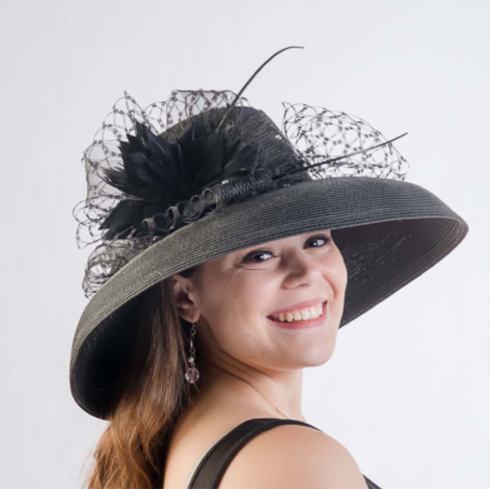 Tiffany Style Wide Down Brim Black Dress Hat - KaKyCO  display picture 3