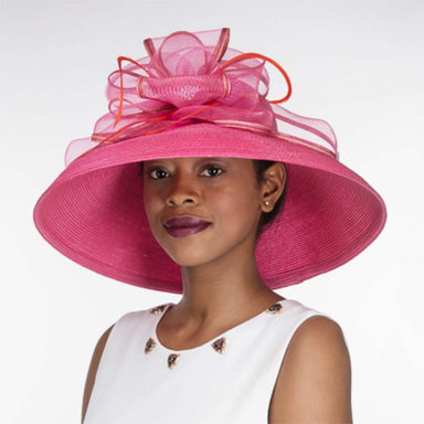 Tiffany Style Wide Down Brim Dress Hat - KaKyCO Dress Hat KaKyCO 301778 Fuchsia Medium (57 cm) 