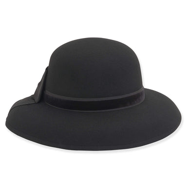 Tiffany Style Wool Felt Hat with Large Bow - Adora® Hats Cloche Adora Hats AD1090A Black  