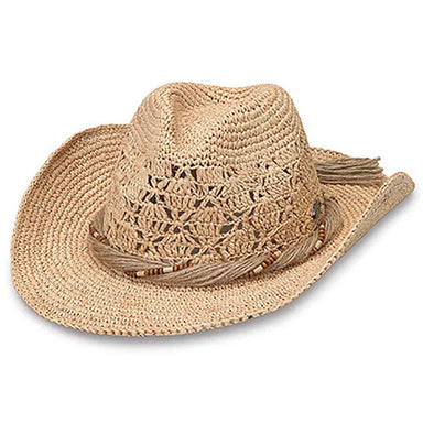 Tina Crochet Raffia Cowboy Hat - Wallaroo Hats Cowboy Hat Wallaroo Hats TIN-NA Natural M/L (58 cm) 