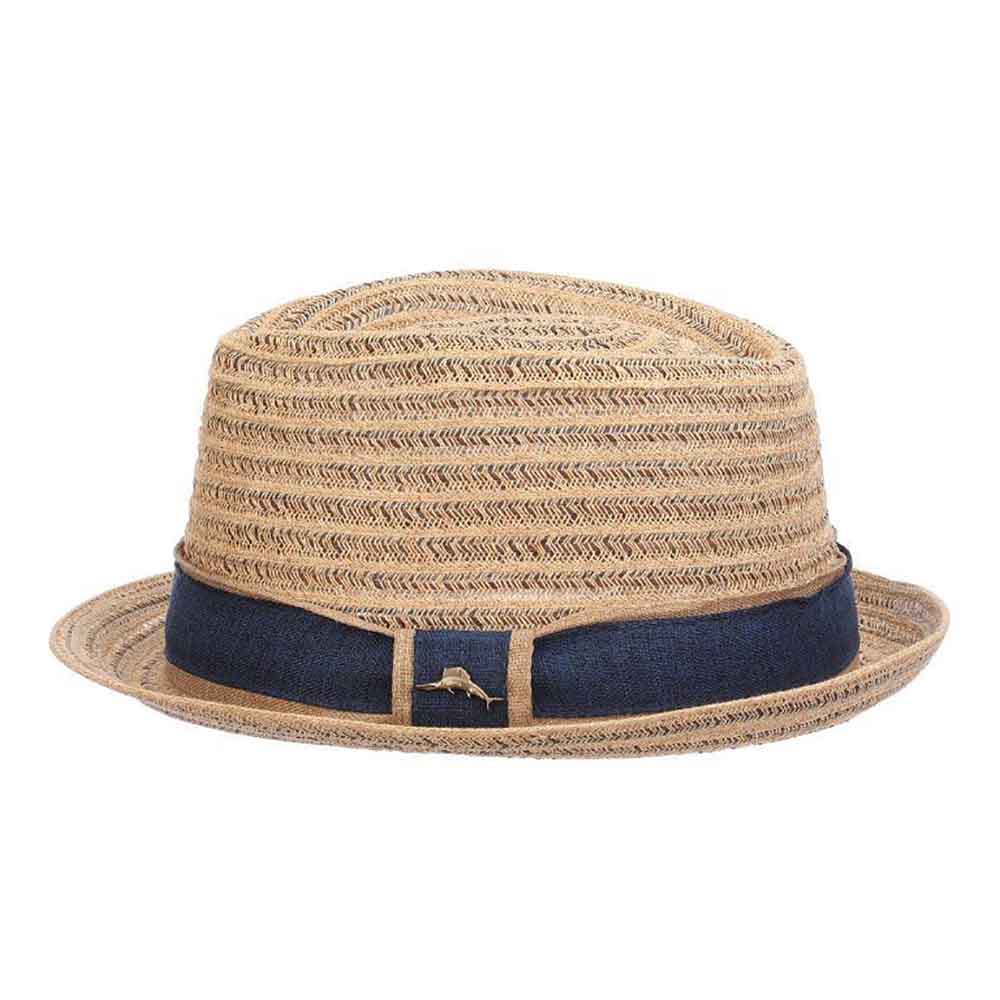 Tommy Bahama Woven Straw Fedora with TB Marlin Pin Natural / L/XL (23 1/4)