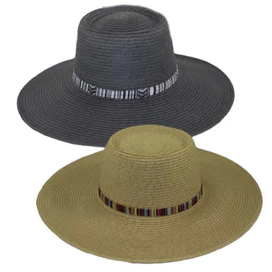 Tribal Band Straw Gaucho Hat - Sun Hat - JSA Bolero Hat Jeanne Simmons JS8248 Black Small (56 cm) 