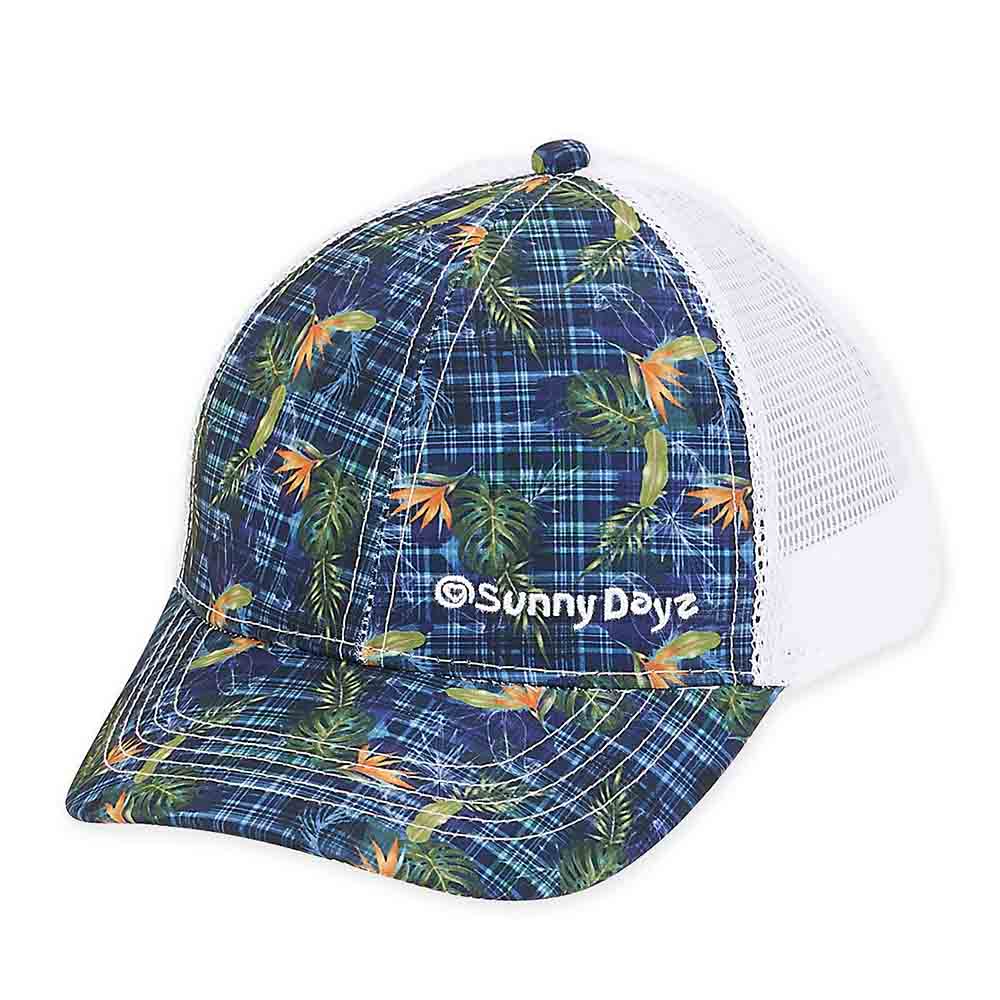 Tropical Print Trucker's Cap for Small Heads - Sunny Dayz Hats Cap Sun N Sand Hats HK337 Navy XS / S (52-54 cm) 