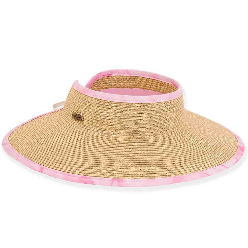 Tropical Trim Wrap Around Visor Hat - Sun 'N' Sand Hats Visor Cap Caribbean Joe HCJ337A Pink  