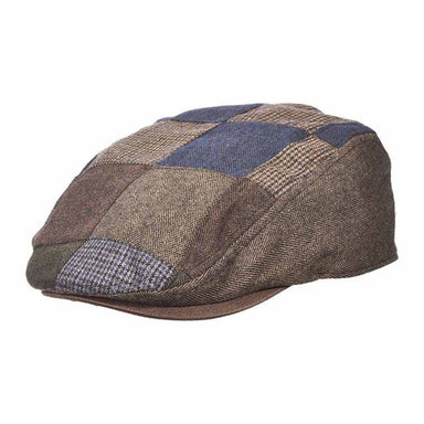 Tweed Patchwork Flat Cap - Dorfman Hats Flat Cap Dorfman Hat Co. MW231-SM Brown Small/Medium