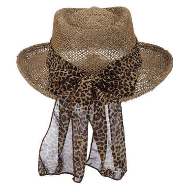 Twisted Seagrass Gambler Hat with Animal Print Bow - Scala Hats, Gambler Hat - SetarTrading Hats 