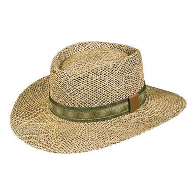 Panama Jack Gambler Straw Hat - Lightweight, 3 Big Brim, Inner Elastic Sweatband, 3-Pleat Ribbon Hat Band (Black, Small/Medium)