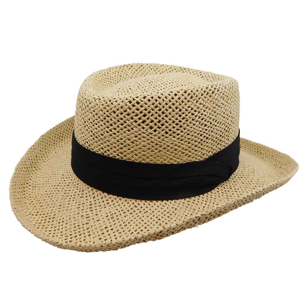 Twisted Toyo Gambler Hat with Black Band - Milani Hats Gambler Hat Milani Hats S14BK Natural  
