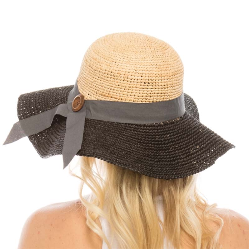 Two Tone Hand Crocheted Raffia Sun Hat - Black and Natural  display picture 3
