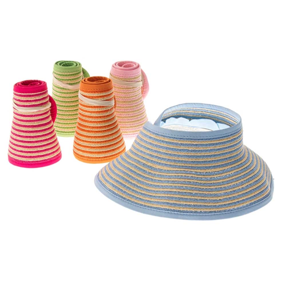 Two Tone Roll Up Wrap Around Sun Visor Hat for Kids - Boardwalk Hats Visor Cap Boardwalk Style Hats    