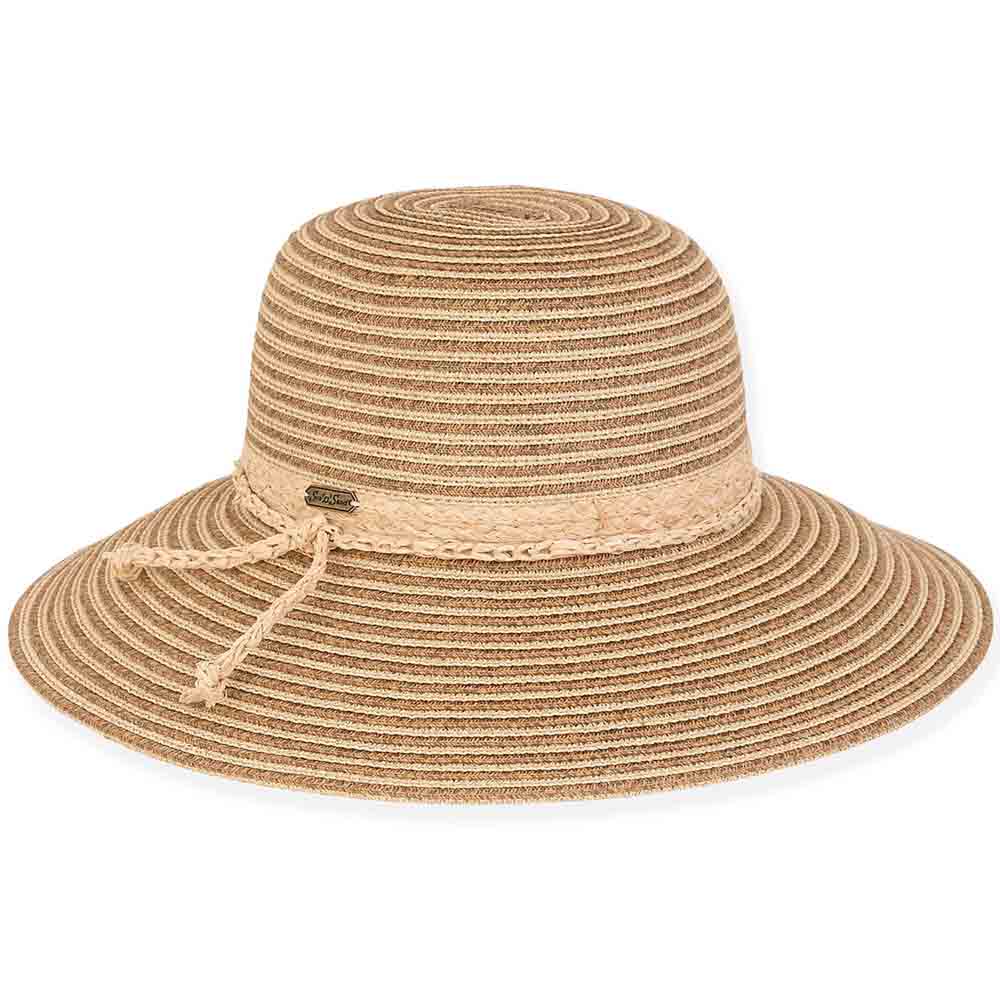 Two Tone Striped Braid Big Brim Hat - Sun 'N' Sand Hats Wide Brim Hat Sun N Sand Hats HH2835B Brown OS (57 cm) 