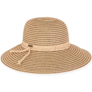 Two Tone Striped Braid Big Brim Hat - Sun 'N' Sand Hats Wide Brim Hat Sun N Sand Hats HH2835B Brown OS (57 cm) 