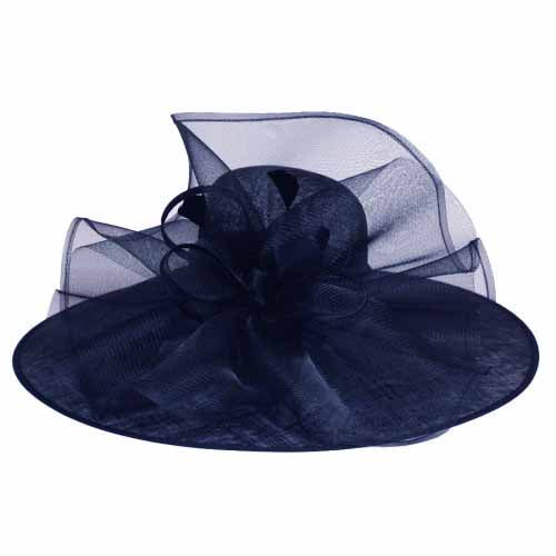 Sinamay Dress Hat with Large Mesh Flower Accent - Something Special Dress Hat Something Special Hat UQ6503 Navy  