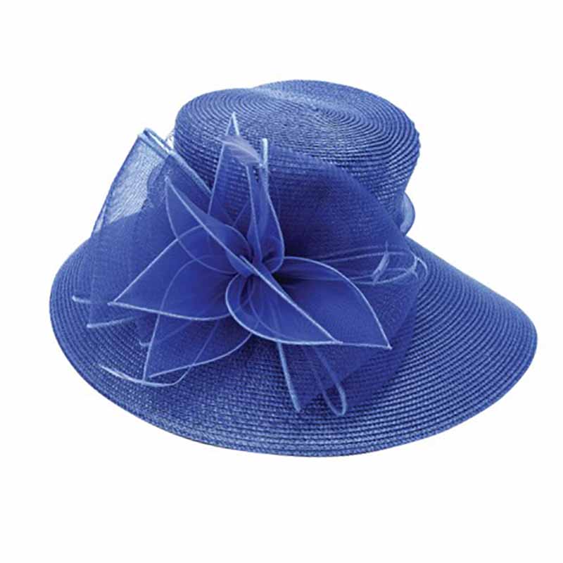 Structured Crown Dress Hat with Tulle Accent - Something Special Colleciton Dress Hat Something Special Hat uq6817bl Cobalt Blue  