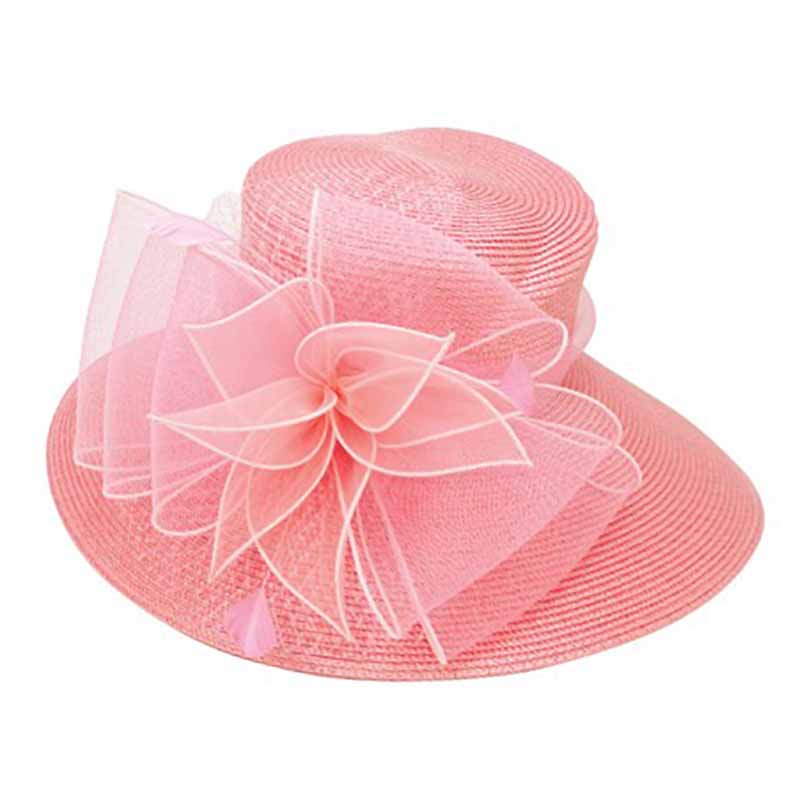 Structured Crown Dress Hat with Tulle Accent - Something Special Colleciton Dress Hat Something Special Hat uq6817iv Coral  