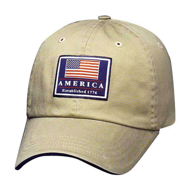 DPC Unstructured Twill Cap with USA Flag Cap Dorfman Hat Co. USA31KN Khaki/Navy