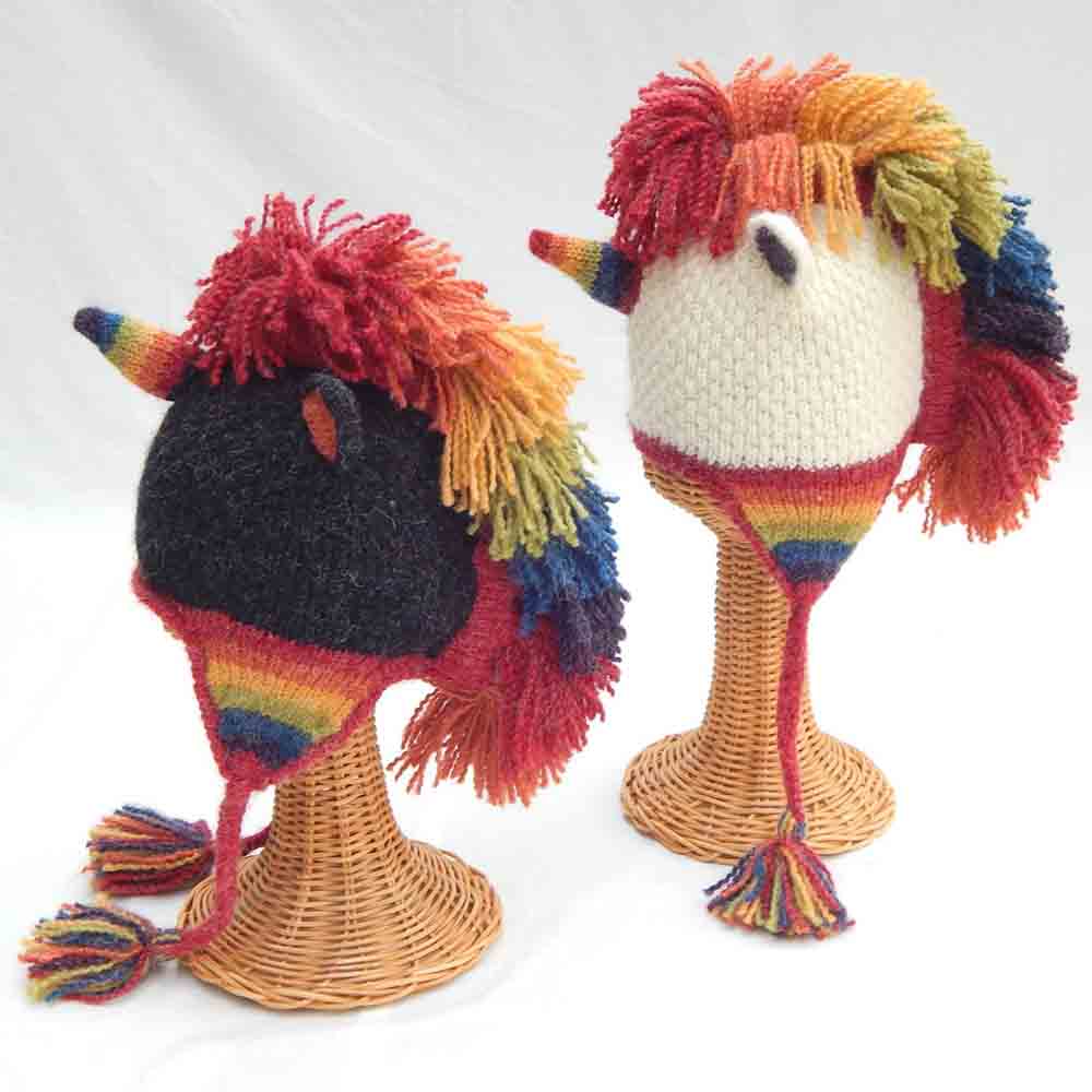 Peruvian Hand Knit Rainbow Unicorn Hat — SetarTrading Hats display picture 2