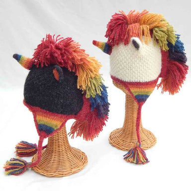 Peruvian Hand Knit Rainbow Unicorn Hat, Trapper Hat - SetarTrading Hats 