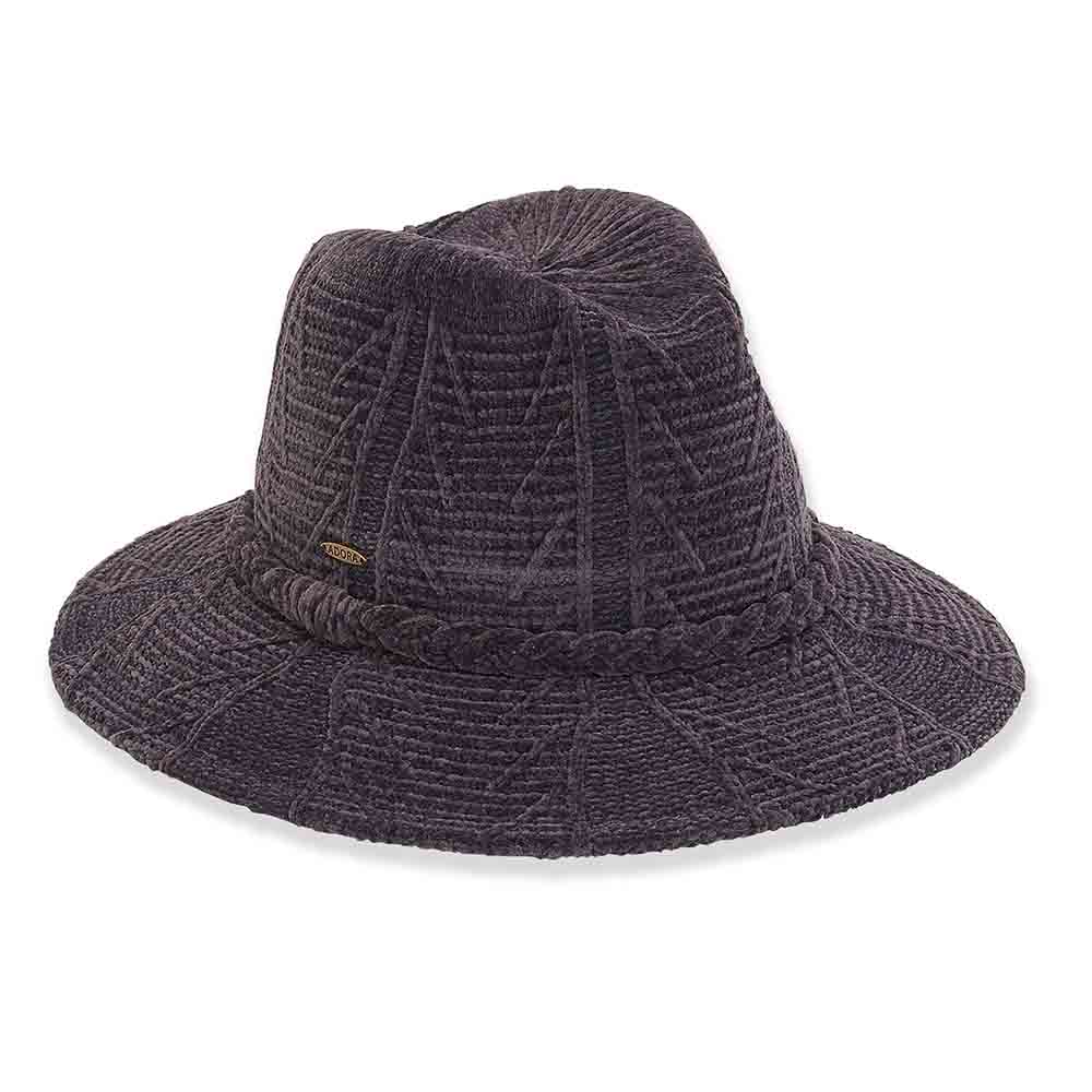 Unique Pattern Knit Chenille Hat with Braided Band - Adora® Hats Safari Hat Adora Hats AD1355A Grey M/L (58 cm 