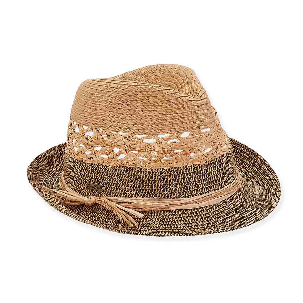 Vented Crown Straw Fedora with Raffia Tie - Sun 'N' Sand Hats, Fedora Hat - SetarTrading Hats 