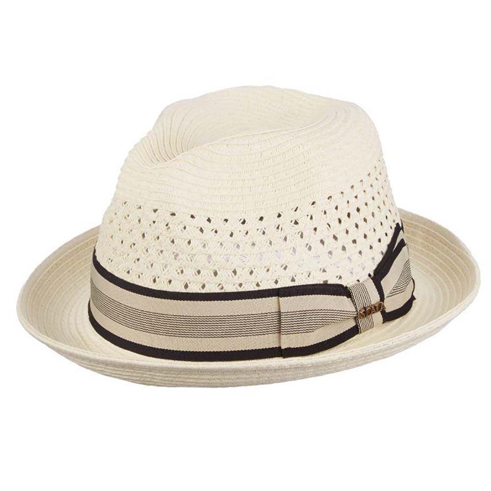 Vented Crown Straw Fedora with Striped Band - Scala Hats, Fedora Hat - SetarTrading Hats 