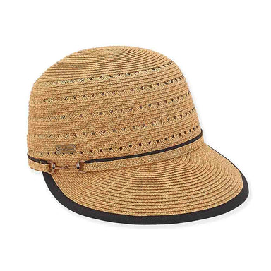 Vented Straw Brim Cap with Ribbon Bound Bill - Sun 'N' Sand Hats Facesaver Hat Sun N Sand Hats HH2704B Tan OS (57 cm) 