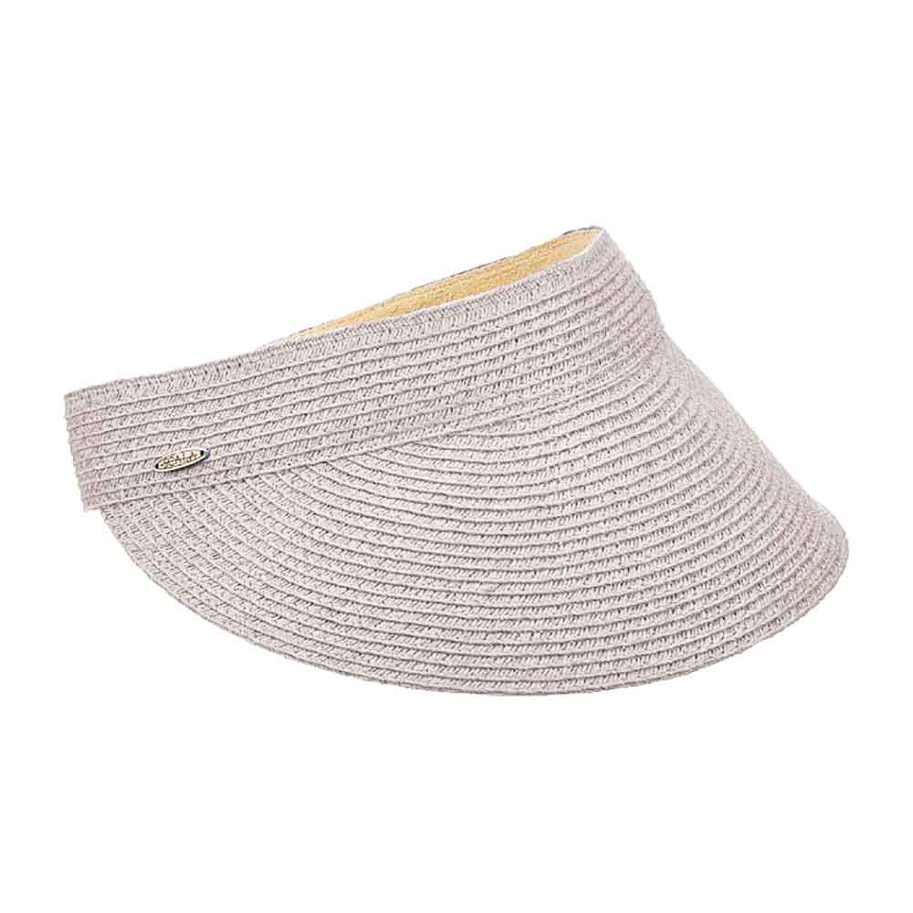 Viviana Straw Braid Sun Visor - Scala Collezione Visor Cap Scala Hats V92-GRY Grey Tweed  