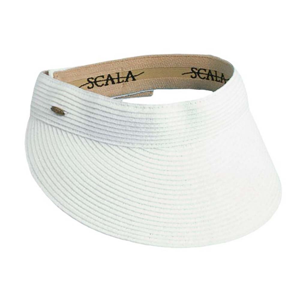 Viviana Straw Braid Sun Visor - Scala Collezione Visor Cap Scala Hats V92-WHT White  