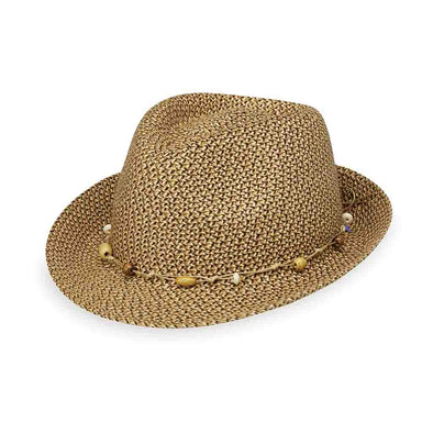 Waverly Fedora with Wood Bead String - Wallaroo Hats Fedora Hat Wallaroo Hats WAVE-BRN Brown M/L (58 cm) 