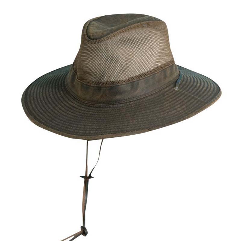 Weathered Cotton Safari Hat with Mesh Crown, up to 2XL Size - DPC Headwear Safari Hat Dorfman Hat Co. MC152BN3 Brown Large (59 cm) 