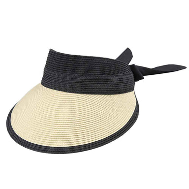 Wide Band Large Straw Visor Hat with Long Bow - Jeanne Simmons, Visor Cap - SetarTrading Hats 