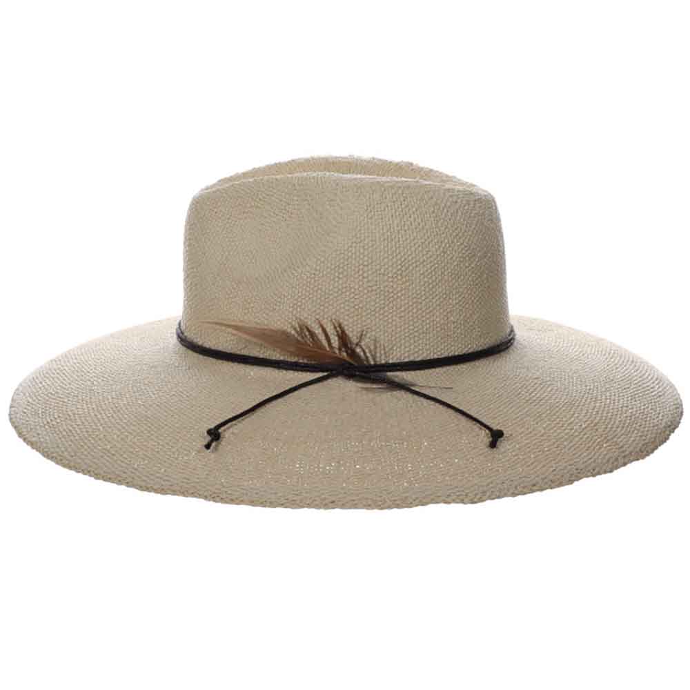 Wide Brim Bangkok Toyo Sun Hat with Side Feather - Scala Hats Natural / Os