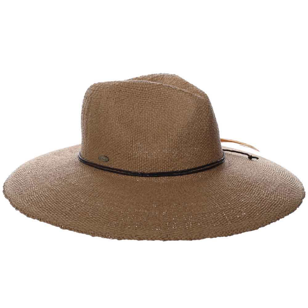 Wide Brim Bangkok Toyo Sun Hat with Side Feather - Scala Hats Safari Hat Scala Hats LT240-RUS Tea OS 