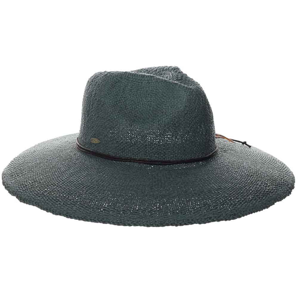Wide Brim Bangkok Toyo Sun Hat with Side Feather - Scala Hats Safari Hat Scala Hats LT240-TEL Teal OS 