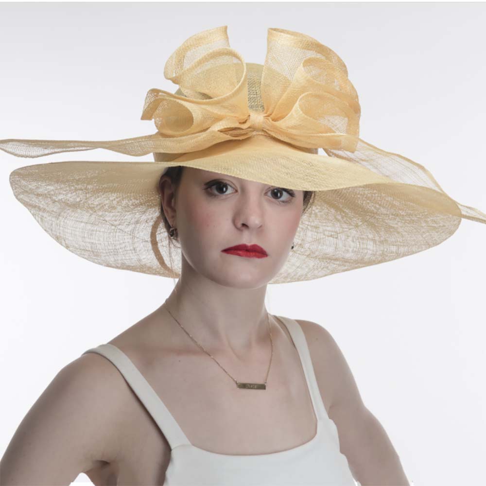 Wide Brim Light Gold Sinamay Dress Hat