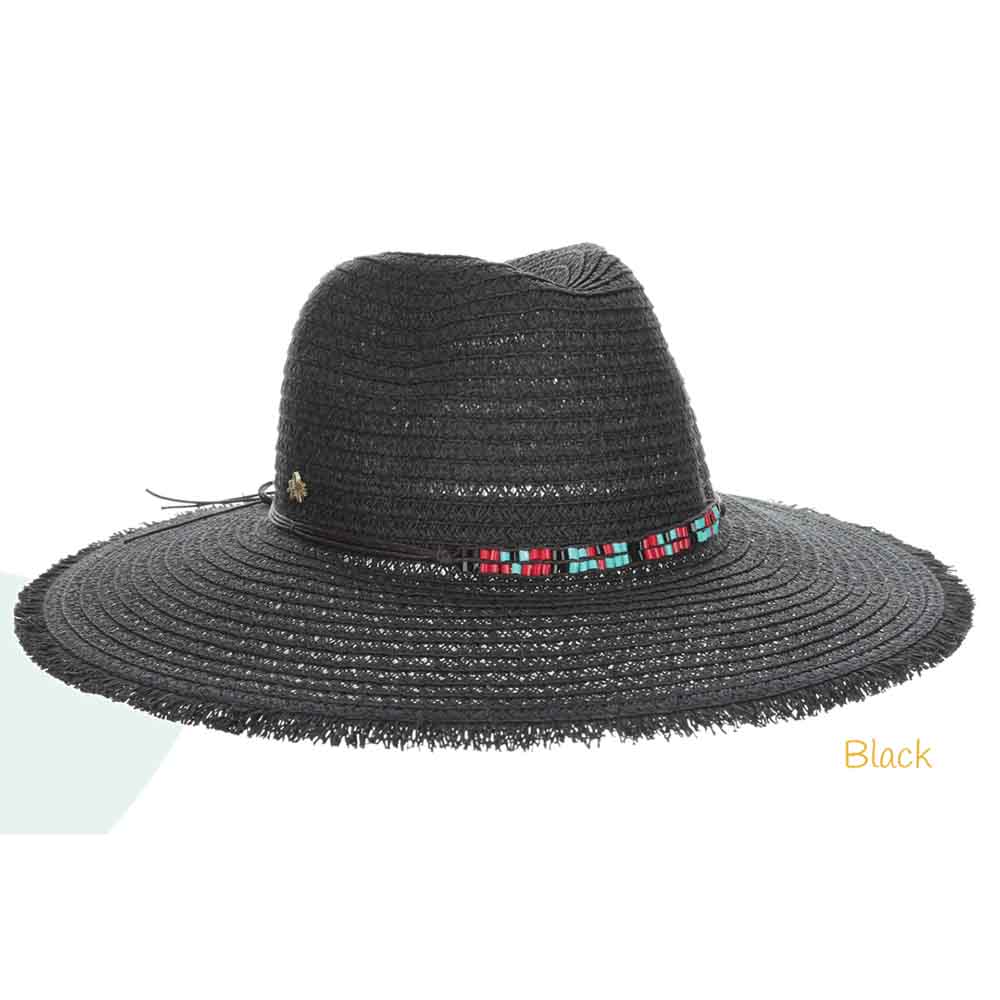 Wide Brim Safari Hat with Colorful Beaded Band - Cappelli Straworld Safari Hat Cappelli Straworld CSW387-BLK Black Medium (57 cm) 