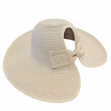 Wide Brim Straw Ponytail Facesaver Sun Hat - Boardwalk Hats Wide Brim Hat Boardwalk Style Hats DA1929-IVO Ivory Tweed OS 