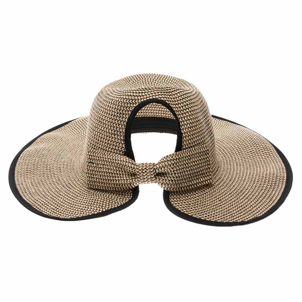 Wide Brim Straw Ponytail Facesaver Sun Hat - Boardwalk Hats Natural Tweed / Os, image size:1000x1000