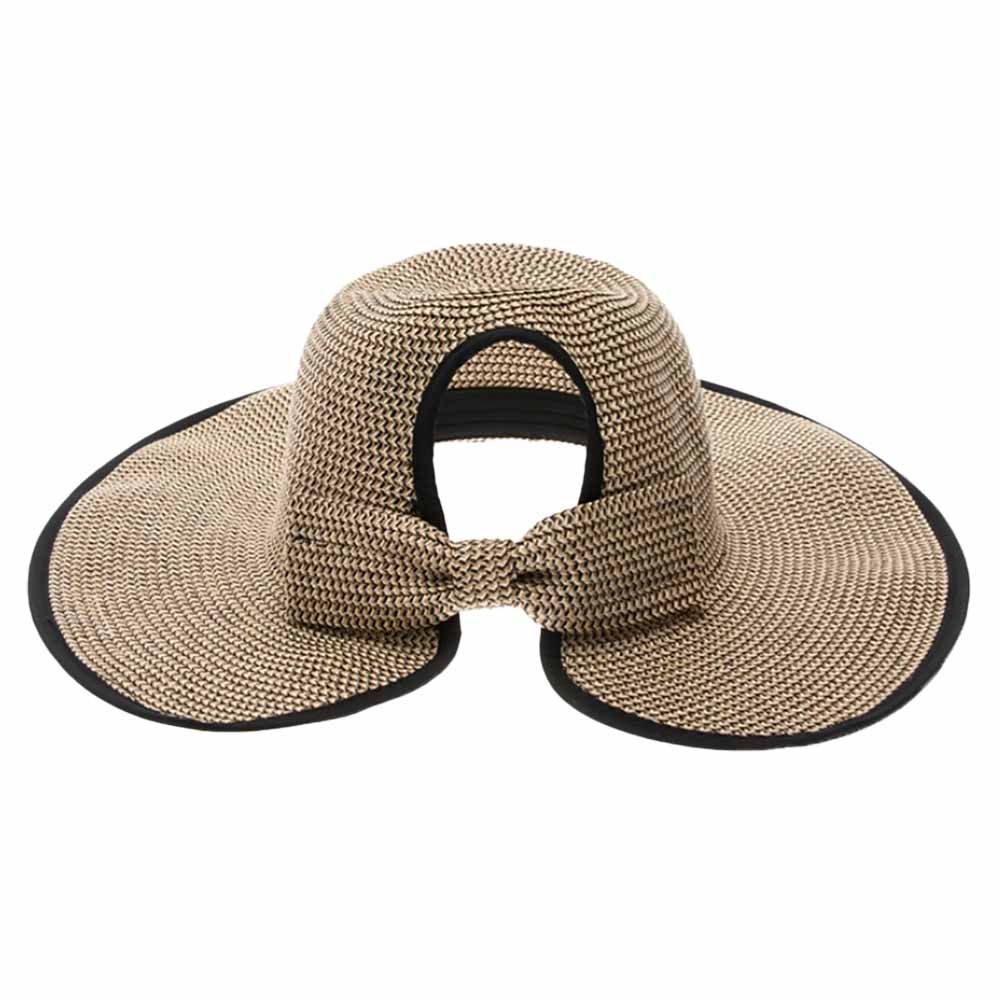 Wide Brim Straw Ponytail Facesaver Sun Hat - Boardwalk Hats Wide Brim Hat Boardwalk Style Hats    